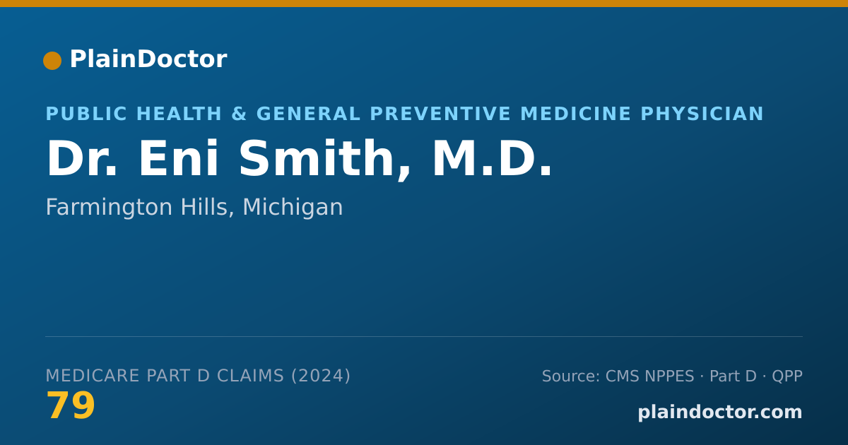 Shareable card for Eni Smith, M.D. - Public Health & General Preventive Medicine Physician, Farmington Hills, MI