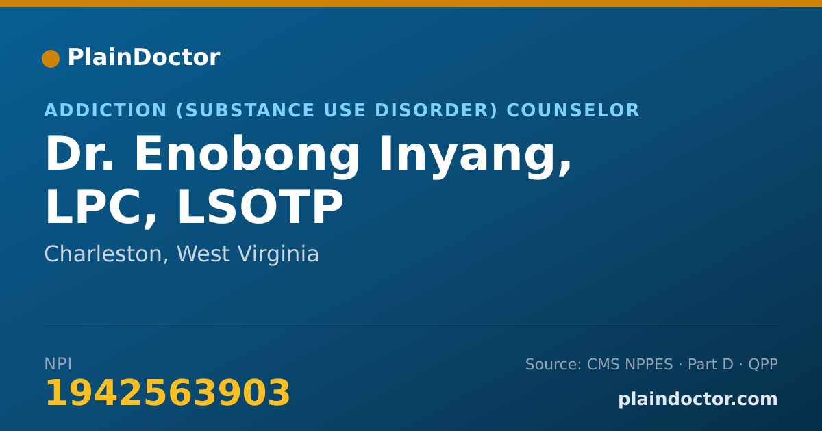 Shareable card for Enobong Inyang, LPC, LSOTP - Addiction (Substance Use Disorder) Counselor, Charleston, WV