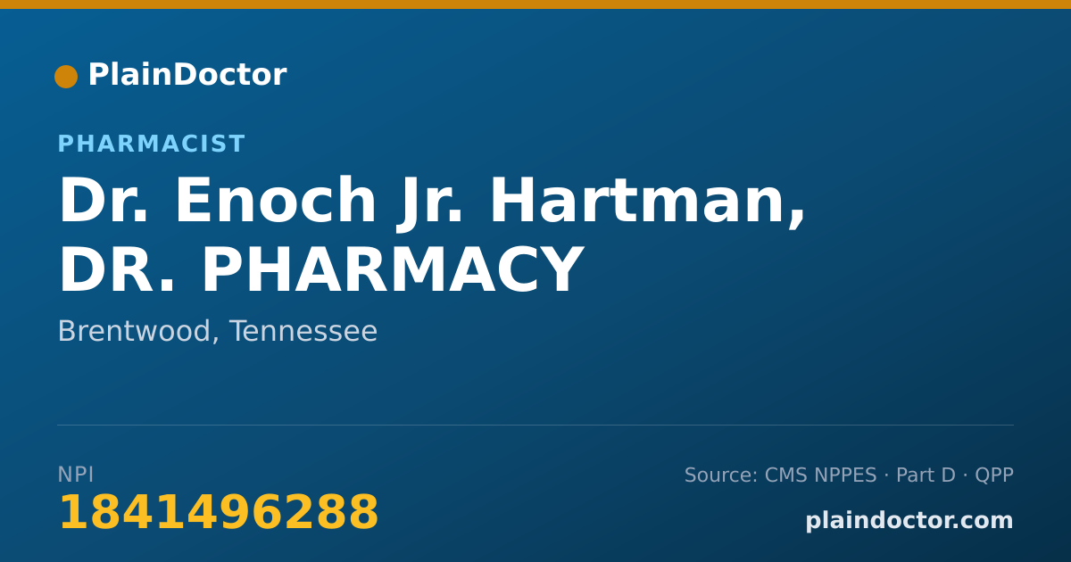 Shareable card for Enoch Jr. Hartman, DR. PHARMACY - Pharmacist, Brentwood, TN