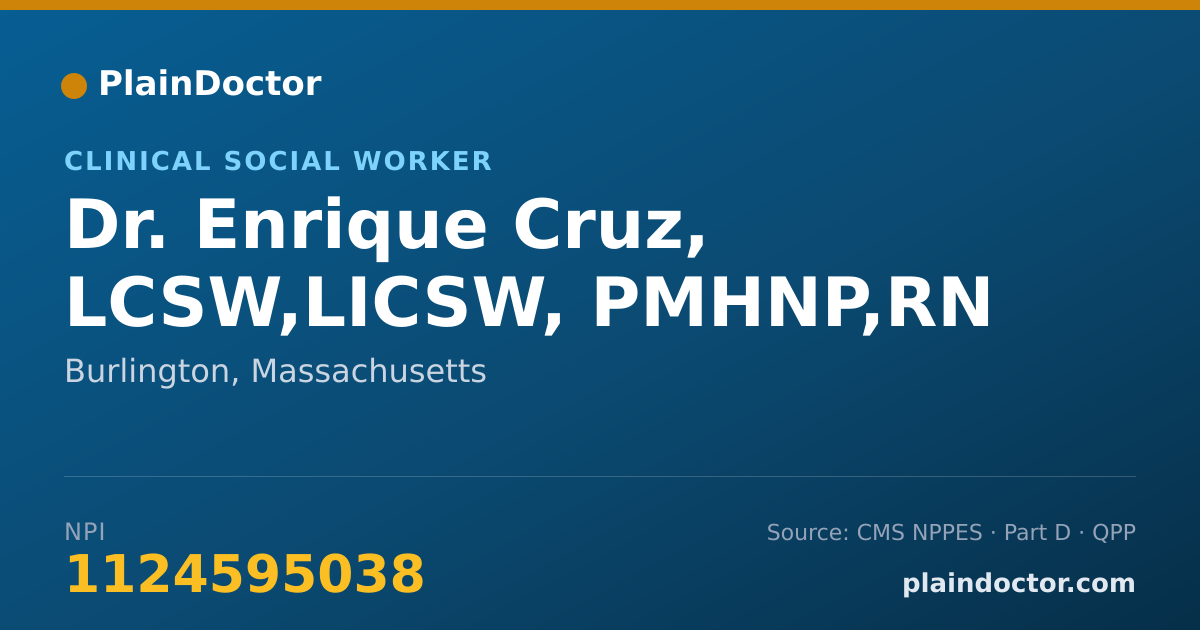 Shareable card for Enrique Cruz, LCSW,LICSW, PMHNP,RN - Clinical Social Worker, Burlington, MA