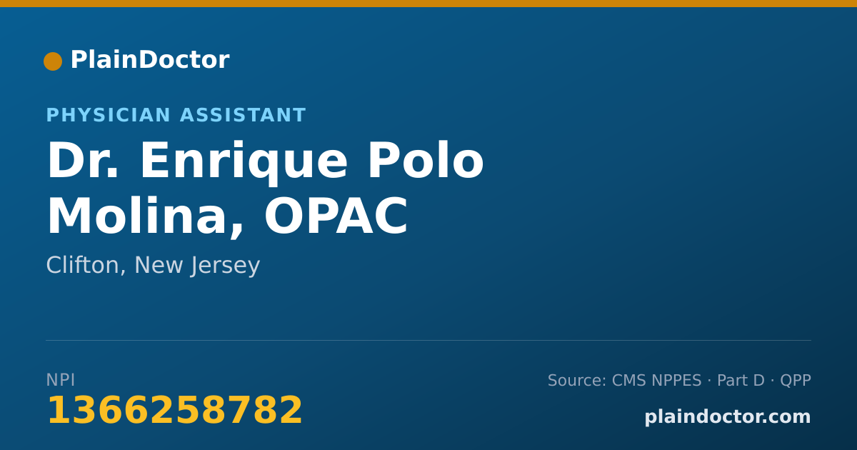 Shareable card for Enrique Polo Molina, OPAC - Physician Assistant, Clifton, NJ
