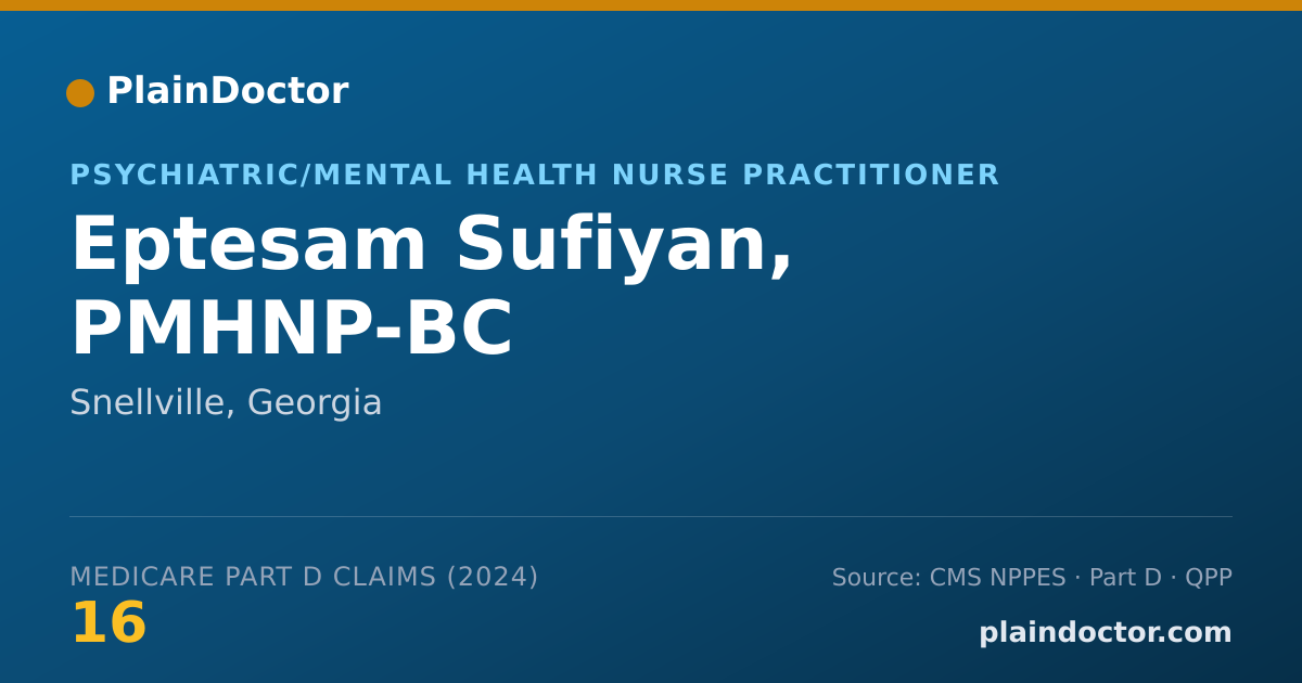 Shareable card for Eptesam Sufiyan, PMHNP-BC - Psychiatric/Mental Health Nurse Practitioner, Snellville, GA