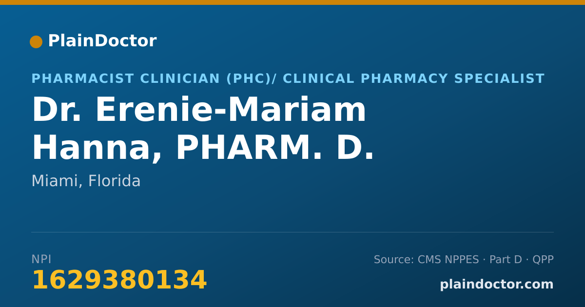 Shareable card for Erenie-Mariam Hanna, PHARM. D. - Pharmacist Clinician (PhC)/ Clinical Pharmacy Specialist, Miami, FL