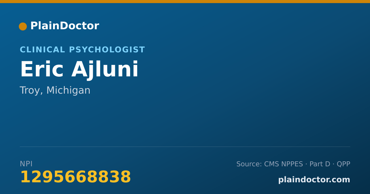 Shareable card for Eric Ajluni - Clinical Psychologist, Troy, MI