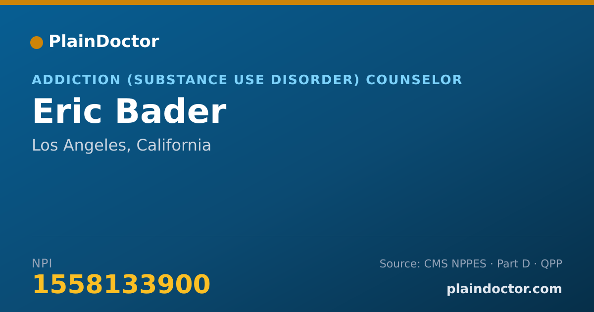 Shareable card for Eric Bader - Addiction (Substance Use Disorder) Counselor, Los Angeles, CA