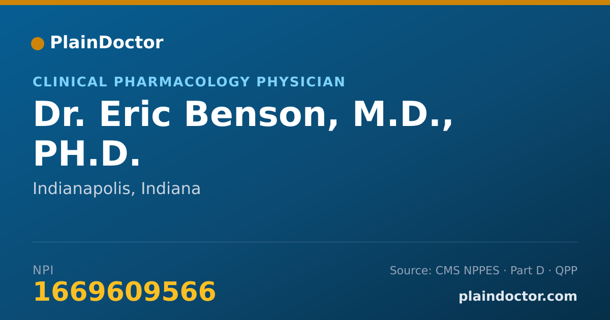 Shareable card for Eric Benson, M.D., PH.D. - Clinical Pharmacology Physician, Indianapolis, IN