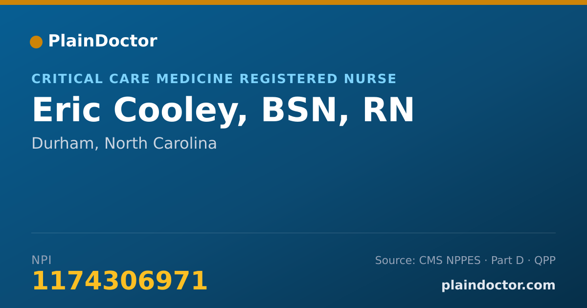 Shareable card for Eric Cooley, BSN, RN - Critical Care Medicine Registered Nurse, Durham, NC