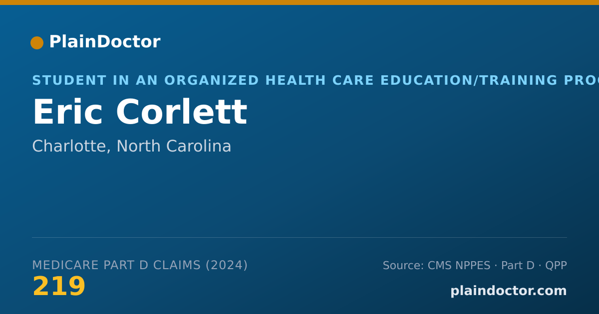 Shareable card for Eric Corlett - Student in an Organized Health Care Education/Training Program, Charlotte, NC