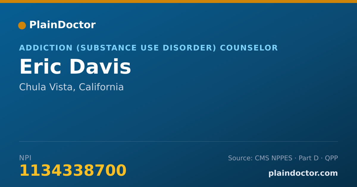 Shareable card for Eric Davis - Addiction (Substance Use Disorder) Counselor, Chula Vista, CA