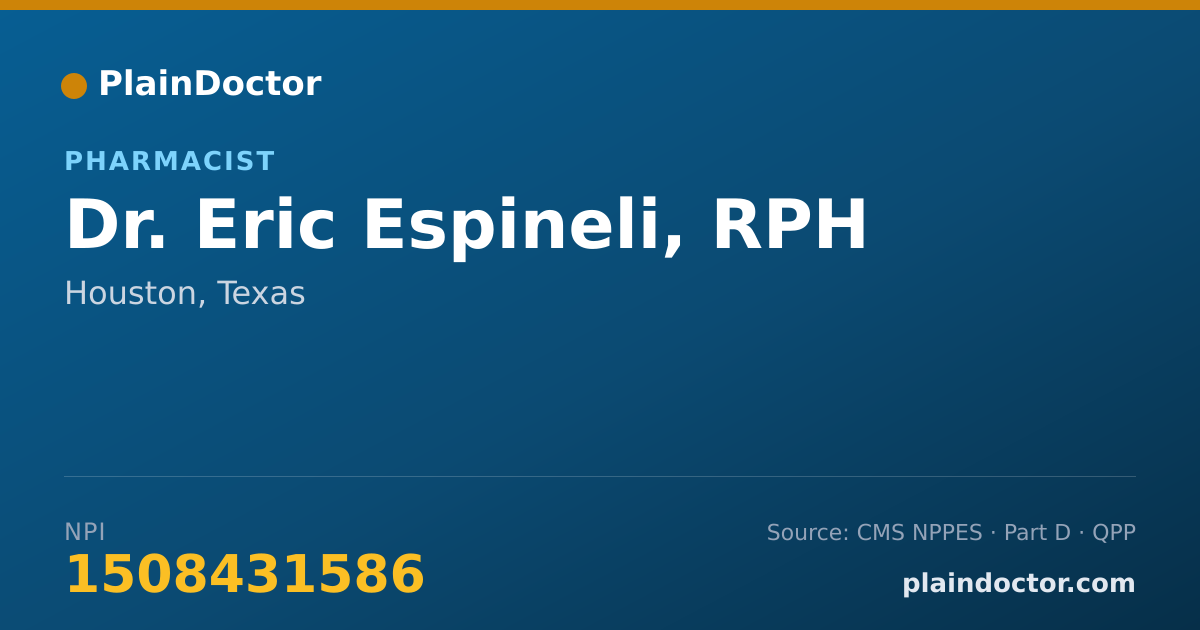 Shareable card for Eric Espineli, RPH - Pharmacist, Houston, TX