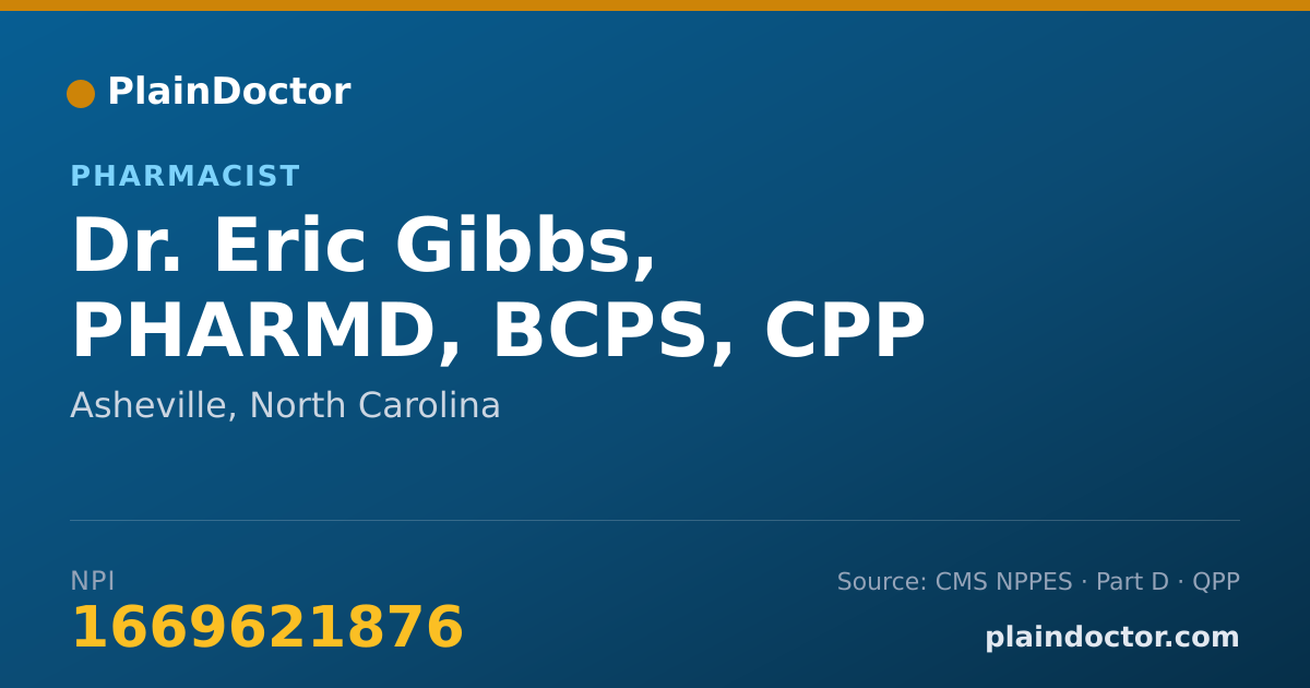 Shareable card for Eric Gibbs, PHARMD, BCPS, CPP - Pharmacist, Asheville, NC
