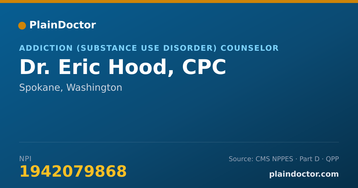 Shareable card for Eric Hood, CPC - Addiction (Substance Use Disorder) Counselor, Spokane, WA