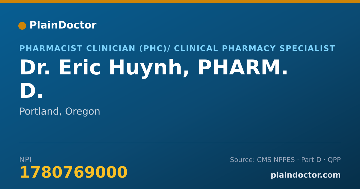 Shareable card for Eric Huynh, PHARM. D. - Pharmacist Clinician (PhC)/ Clinical Pharmacy Specialist, Portland, OR