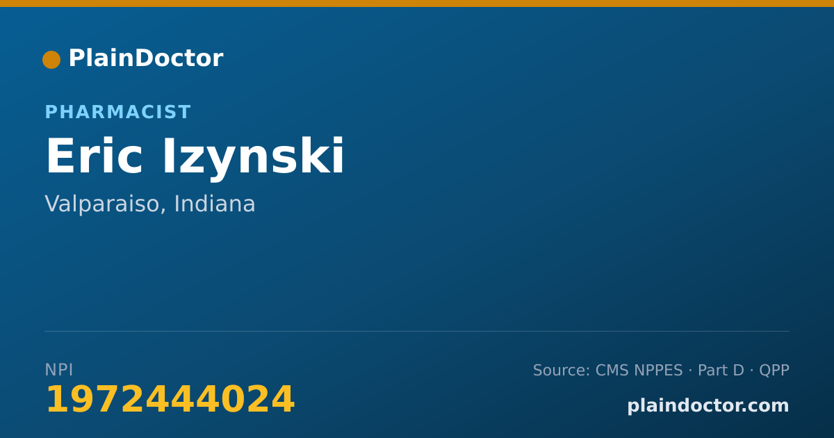 Shareable card for Eric Izynski - Pharmacist, Valparaiso, IN