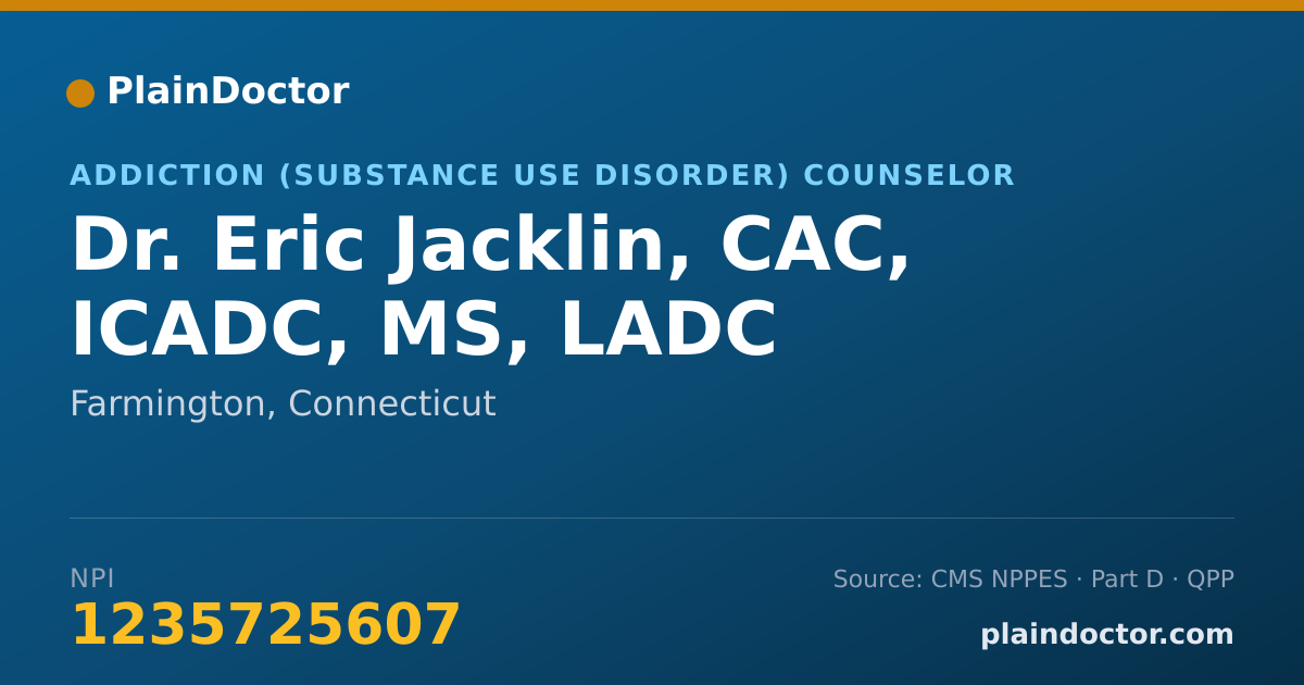 Shareable card for Eric Jacklin, CAC, ICADC, MS, LADC - Addiction (Substance Use Disorder) Counselor, Farmington, CT