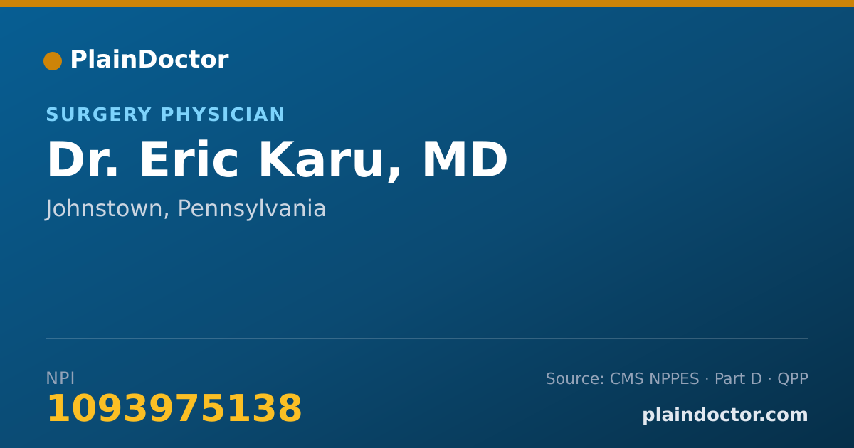 Shareable card for Eric Karu, MD - Surgery Physician, Johnstown, PA