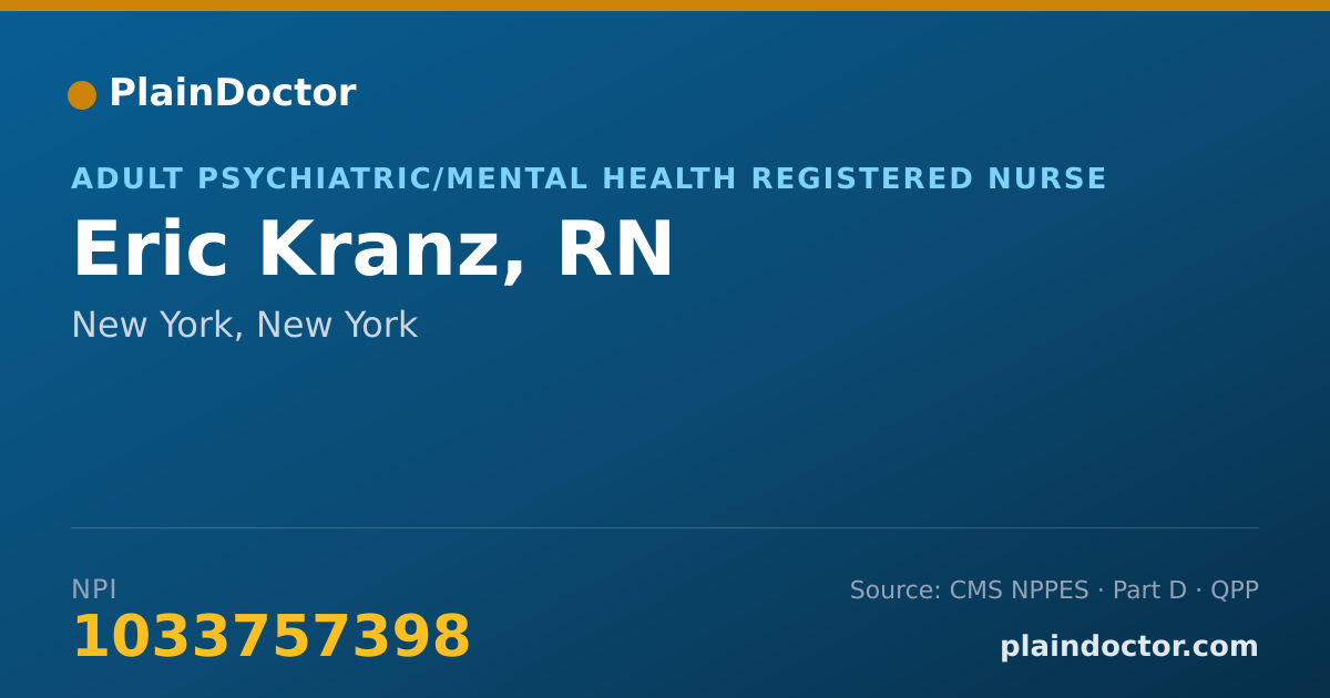 Shareable card for Eric Kranz, RN - Adult Psychiatric/Mental Health Registered Nurse, New York, NY