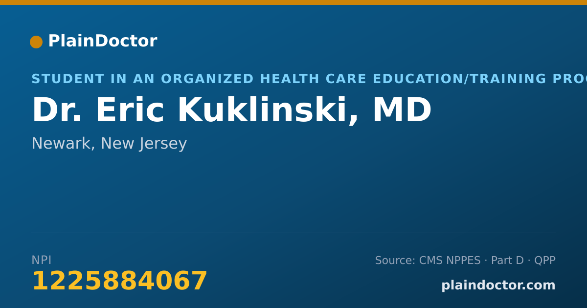 Shareable card for Eric Kuklinski, MD - Student in an Organized Health Care Education/Training Program, Newark, NJ