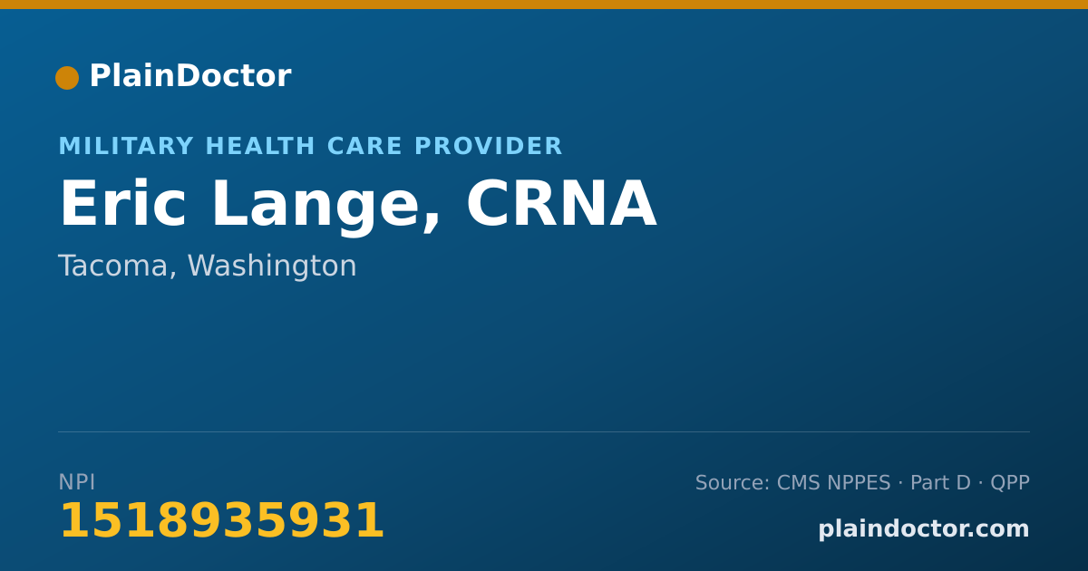 Shareable card for Eric Lange, CRNA - Military Health Care Provider, Tacoma, WA