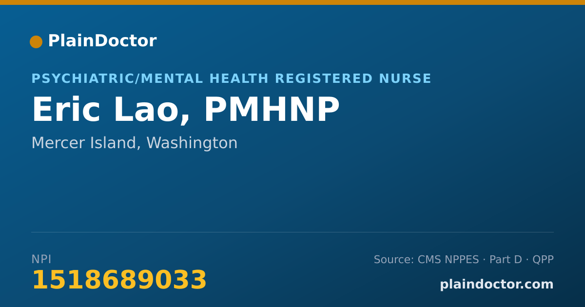 Shareable card for Eric Lao, PMHNP - Psychiatric/Mental Health Registered Nurse, Mercer Island, WA