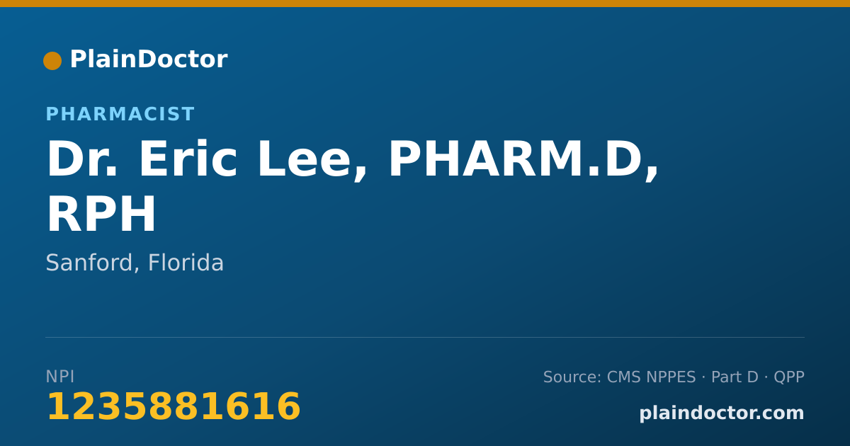 Shareable card for Eric Lee, PHARM.D, RPH - Pharmacist, Sanford, FL