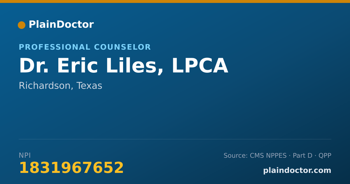 Shareable card for Eric Liles, LPCA - Professional Counselor, Richardson, TX