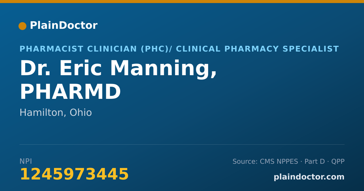 Shareable card for Eric Manning, PHARMD - Pharmacist Clinician (PhC)/ Clinical Pharmacy Specialist, Hamilton, OH