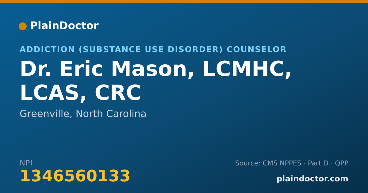 Shareable card for Eric Mason, LCMHC, LCAS, CRC - Addiction (Substance Use Disorder) Counselor, Greenville, NC