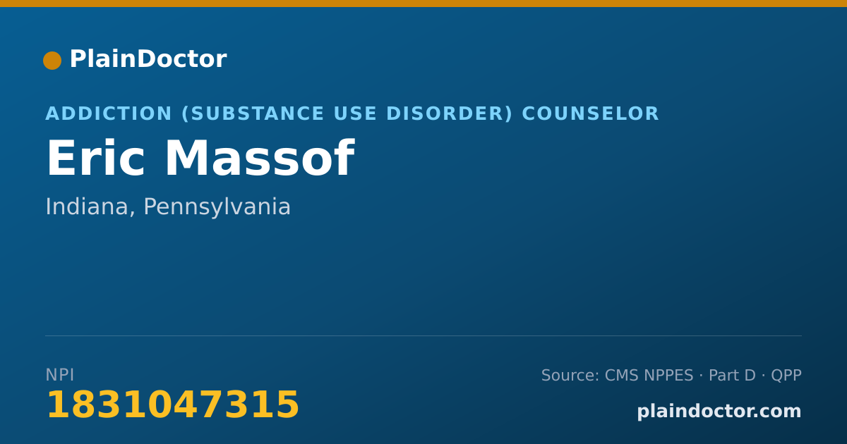 Shareable card for Eric Massof - Addiction (Substance Use Disorder) Counselor, Indiana, PA