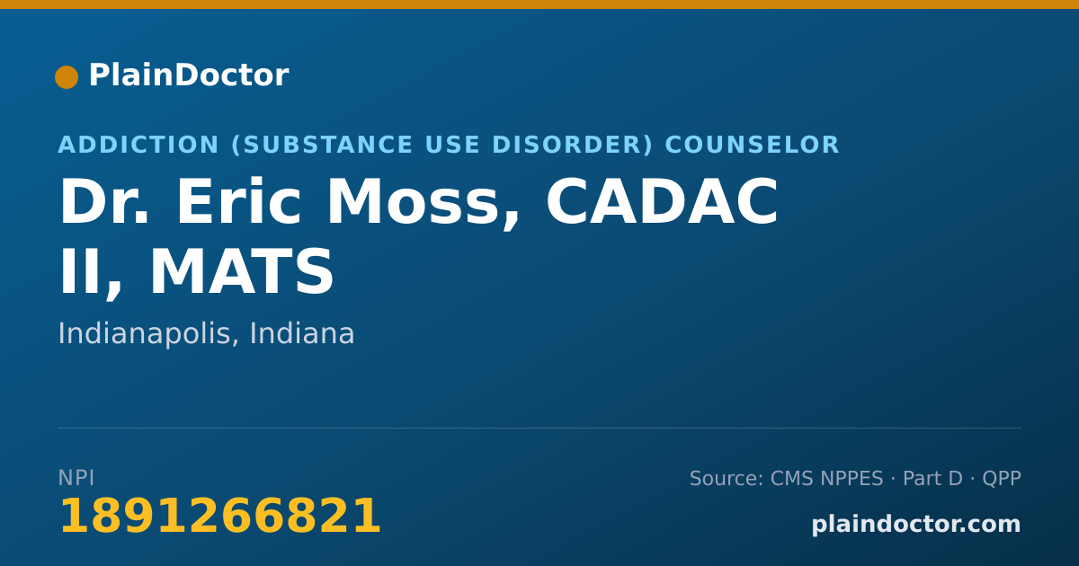 Shareable card for Eric Moss, CADAC II, MATS - Addiction (Substance Use Disorder) Counselor, Indianapolis, IN
