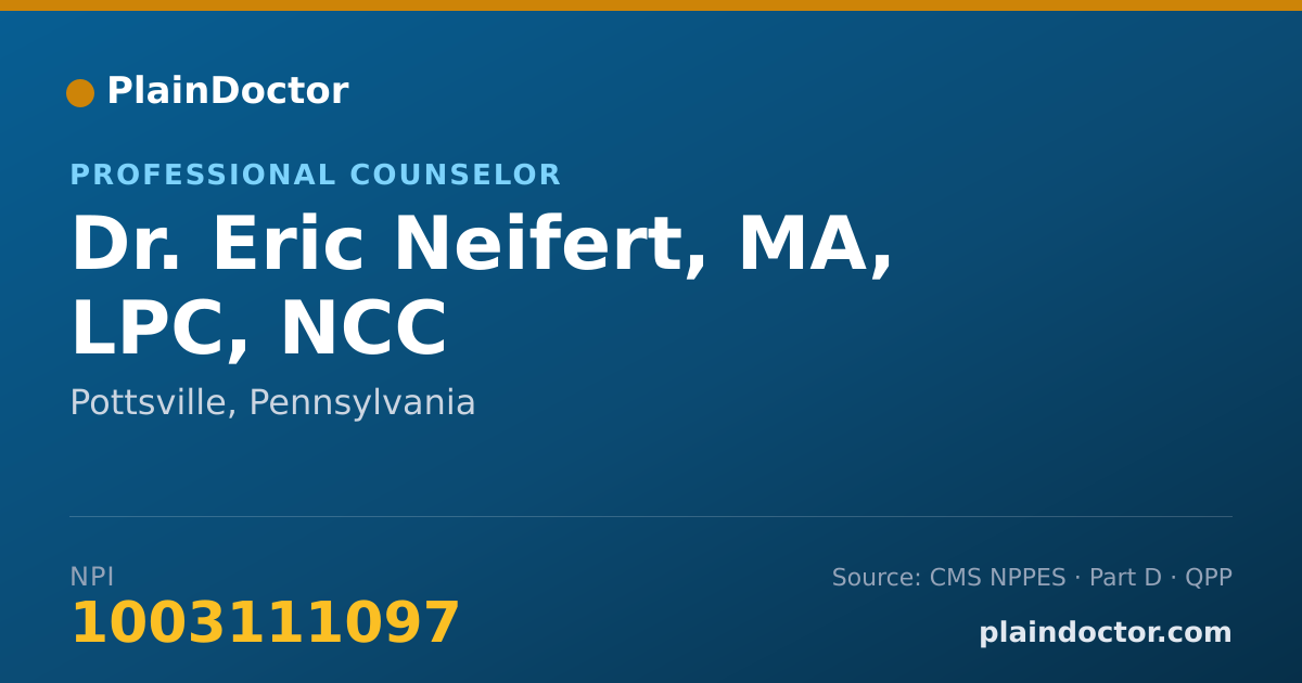 Shareable card for Eric Neifert, MA, LPC, NCC - Professional Counselor, Pottsville, PA