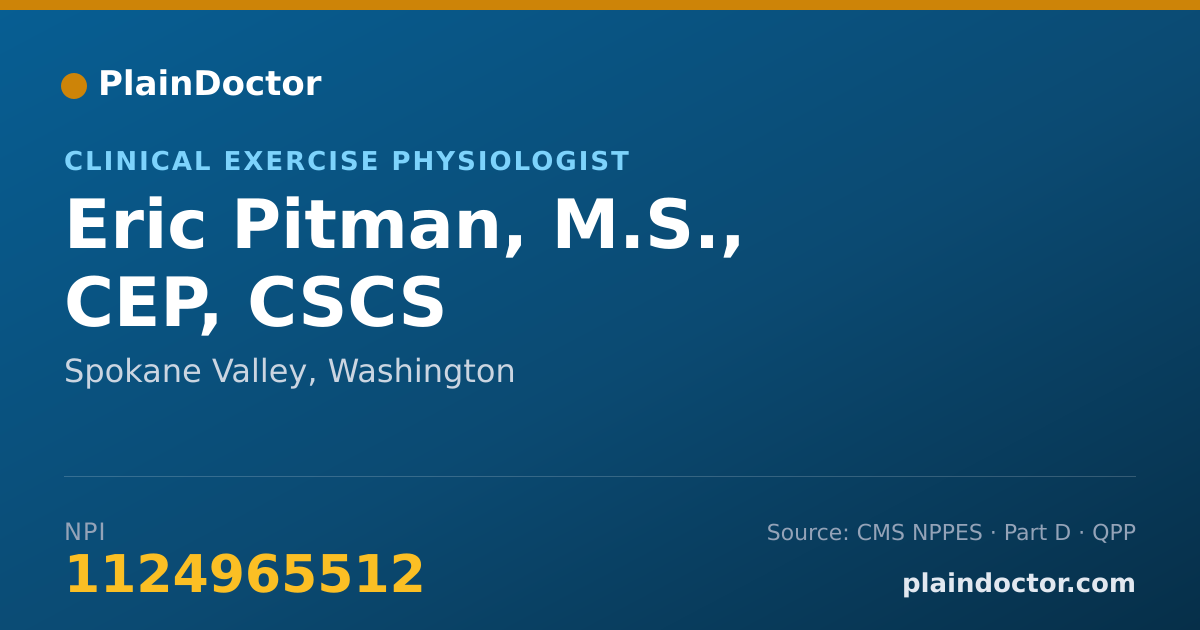 Shareable card for Eric Pitman, M.S., CEP, CSCS - Clinical Exercise Physiologist, Spokane Valley, WA