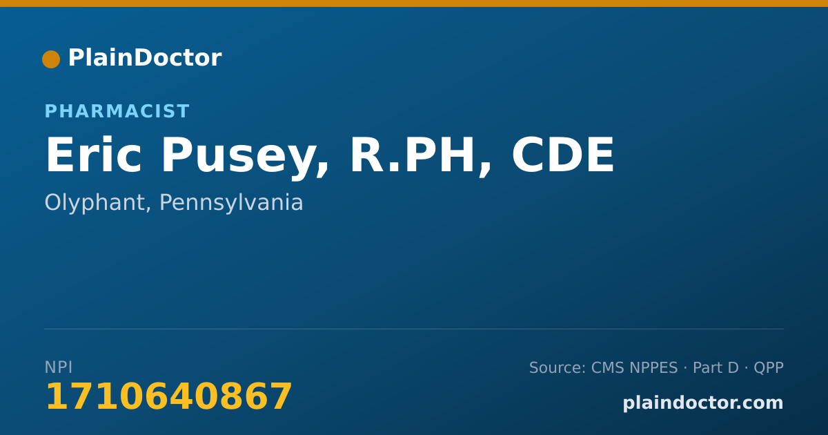 Shareable card for Eric Pusey, R.PH, CDE - Pharmacist, Olyphant, PA