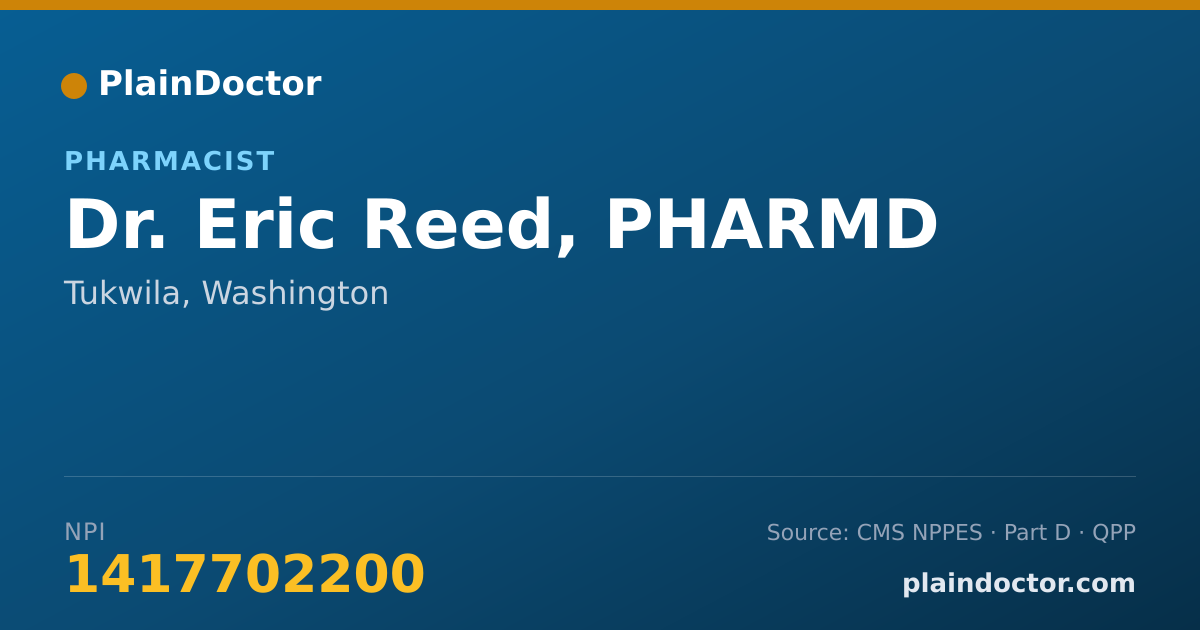 Shareable card for Eric Reed, PHARMD - Pharmacist, Tukwila, WA