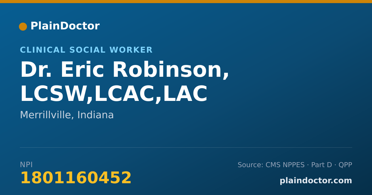 Shareable card for Eric Robinson, LCSW,LCAC,LAC - Clinical Social Worker, Merrillville, IN