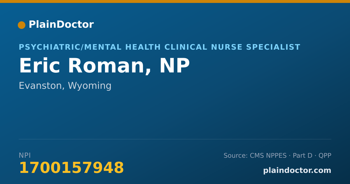 Shareable card for Eric Roman, NP - Psychiatric/Mental Health Clinical Nurse Specialist, Evanston, WY