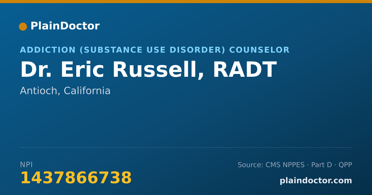 Shareable card for Eric Russell, RADT - Addiction (Substance Use Disorder) Counselor, Antioch, CA