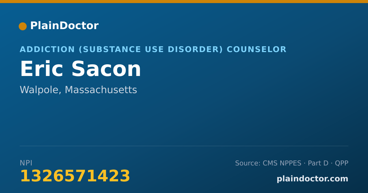 Shareable card for Eric Sacon - Addiction (Substance Use Disorder) Counselor, Walpole, MA