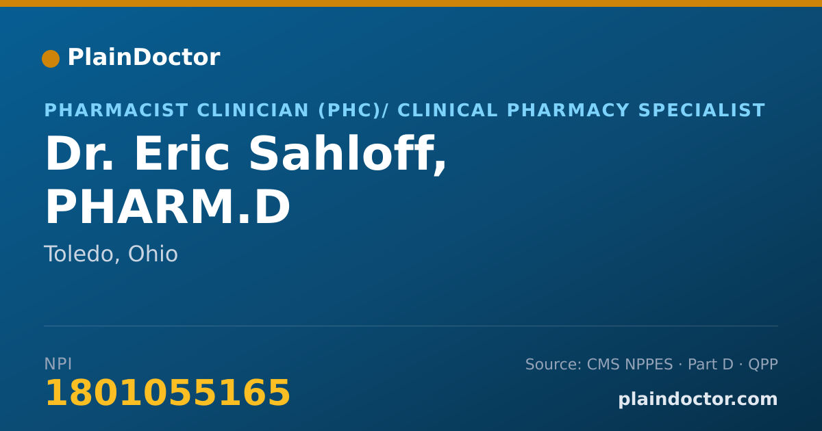Shareable card for Eric Sahloff, PHARM.D - Pharmacist Clinician (PhC)/ Clinical Pharmacy Specialist, Toledo, OH