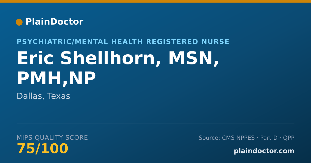 Shareable card for Eric Shellhorn, MSN, PMH,NP - Psychiatric/Mental Health Registered Nurse, Dallas, TX