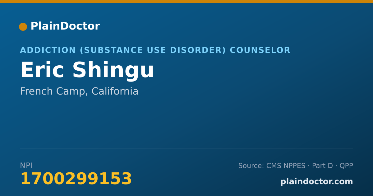 Shareable card for Eric Shingu - Addiction (Substance Use Disorder) Counselor, French Camp, CA
