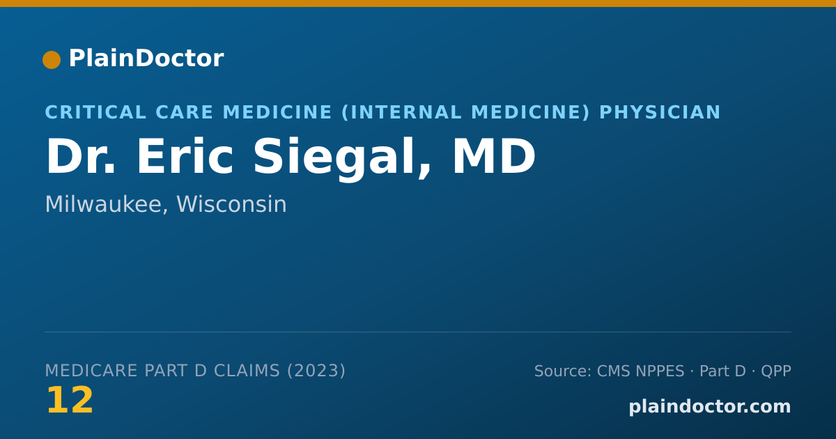 Shareable card for Eric Siegal, MD - Critical Care Medicine (Internal Medicine) Physician, Milwaukee, WI