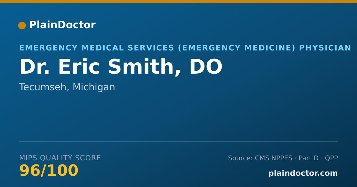 Shareable card for Eric Smith, DO - Emergency Medical Services (Emergency Medicine) Physician, Tecumseh, MI