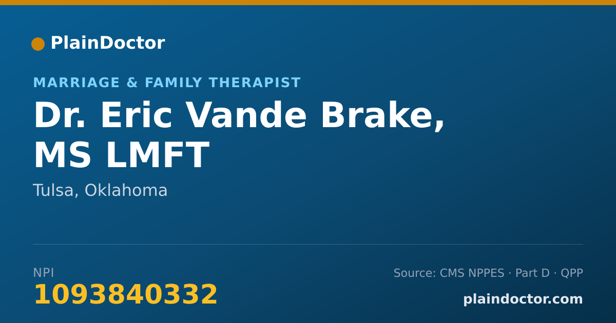 Shareable card for Eric Vande Brake, MS LMFT - Marriage & Family Therapist, Tulsa, OK
