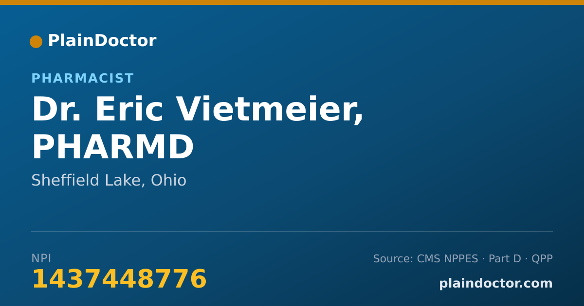 Shareable card for Eric Vietmeier, PHARMD - Pharmacist, Sheffield Lake, OH
