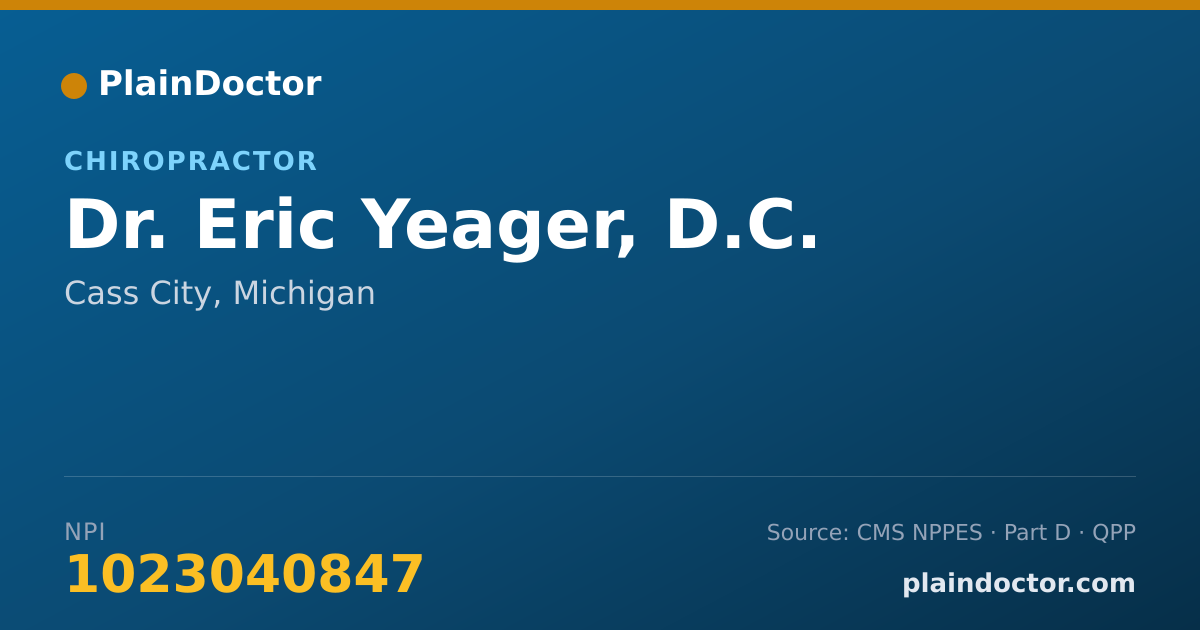 Shareable card for Eric Yeager, D.C. - Chiropractor, Cass City, MI