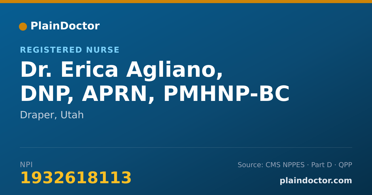 Shareable card for Erica Agliano, DNP, APRN, PMHNP-BC - Registered Nurse, Draper, UT