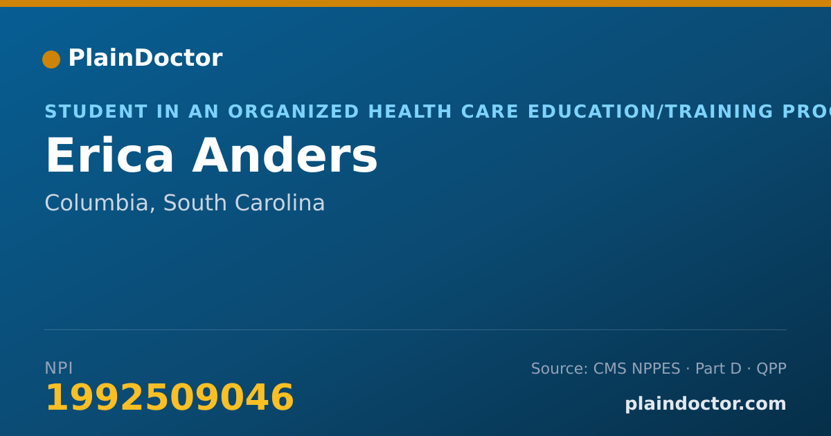 Shareable card for Erica Anders - Student in an Organized Health Care Education/Training Program, Columbia, SC