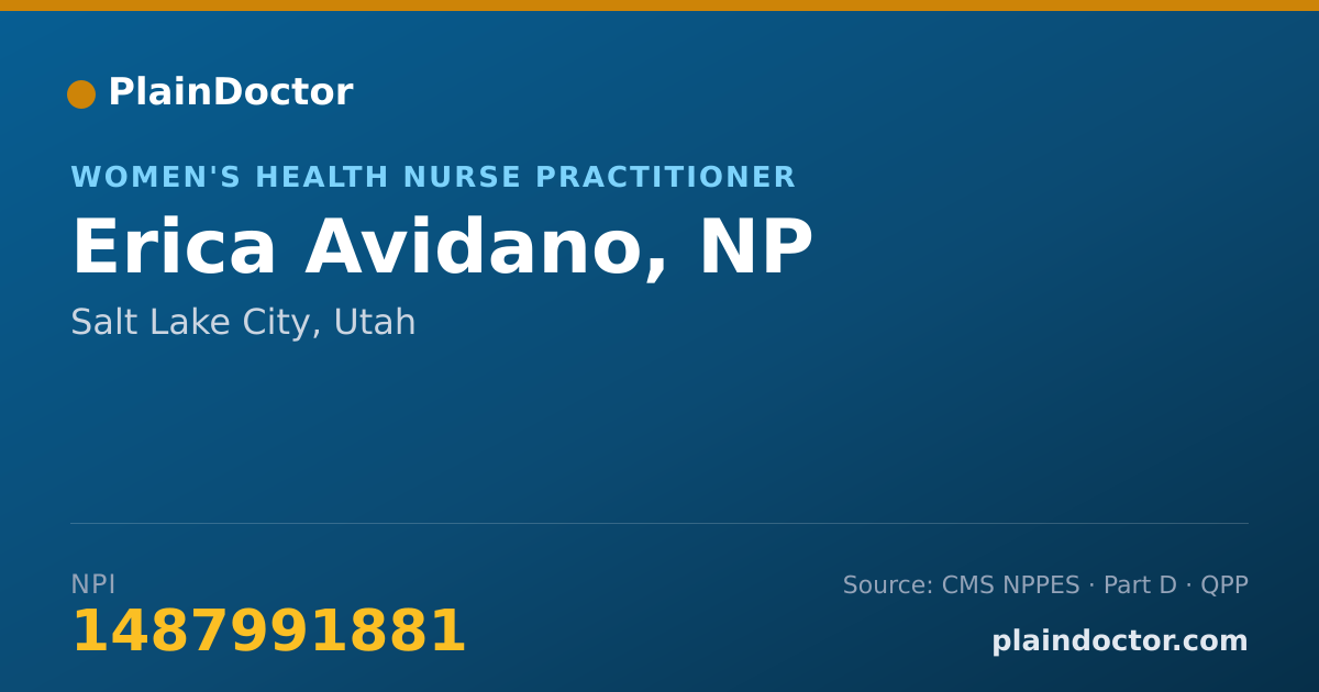 Shareable card for Erica Avidano, NP - Women's Health Nurse Practitioner, Salt Lake City, UT