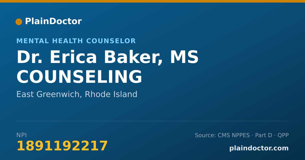 Shareable card for Erica Baker, MS COUNSELING - Mental Health Counselor, East Greenwich, RI